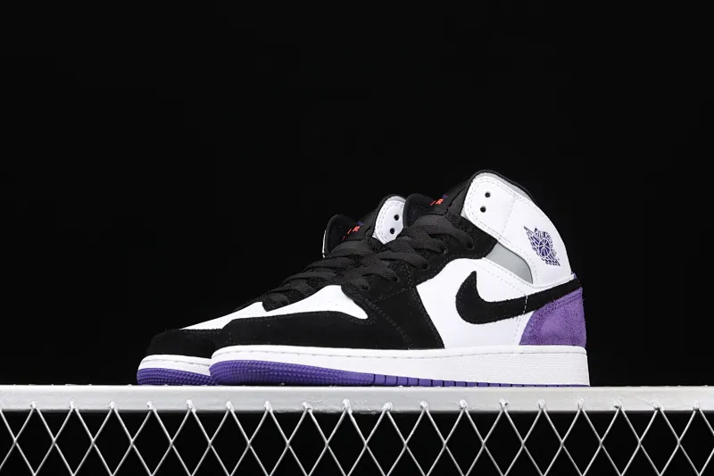 All categories Air Jordan Jordan series basketball shoes Air Jordan 1 Mid G version pure original Air Jordan 1 Mid GS AJ1 Joe 1 black and white purple Chinese basketball shoes BQ6931-105